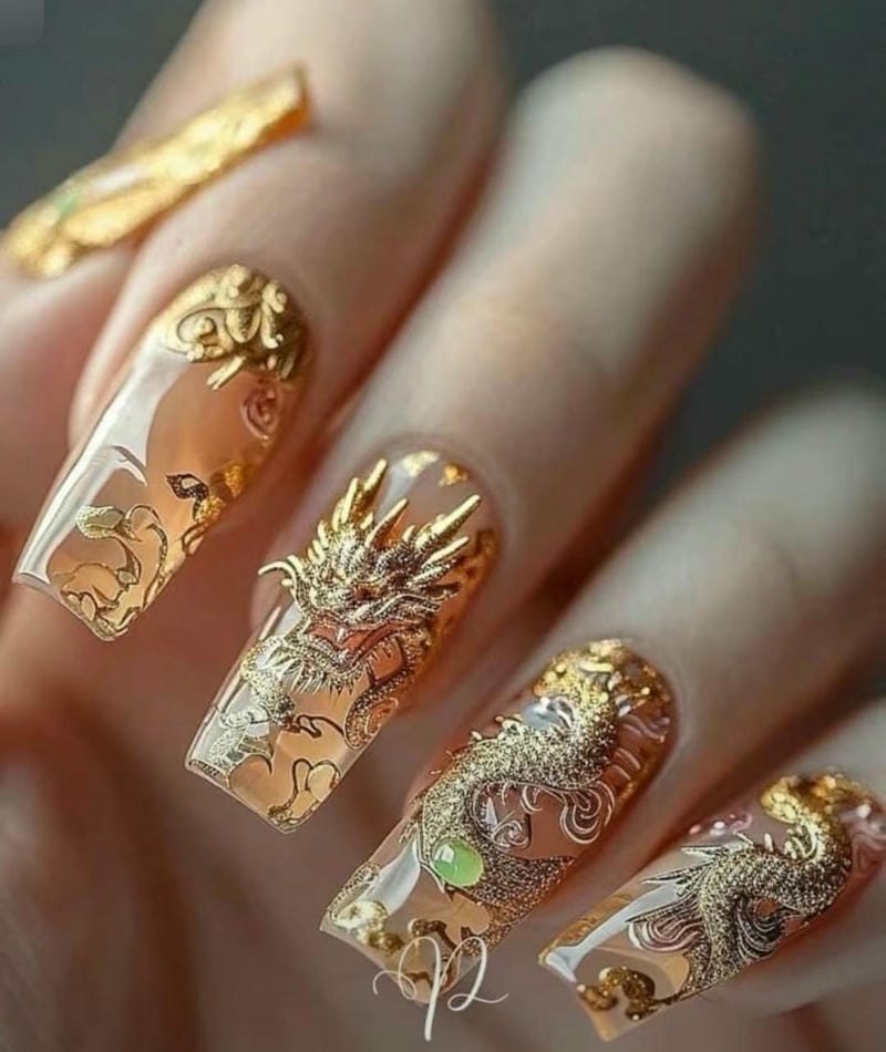 Nail Con Rồng Đơn Sắc