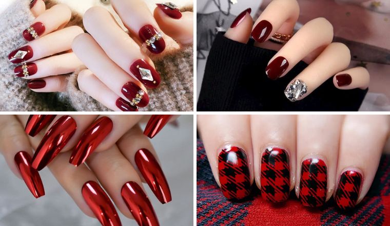 Nail Đỏ Kết Hợp Hoa Văn