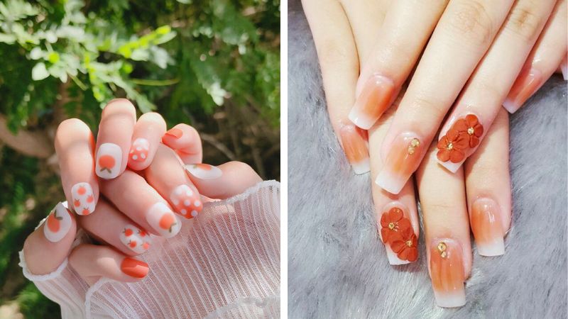 30+ mẫu nail cute đơn giản cho móng ngắn đẹp xinh hot trend mới nhất 2025 51 Mẫu nail móng ngắn màu cam đào đáng yêu