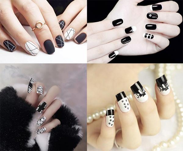 30+ mẫu nail cute đơn giản cho móng ngắn đẹp xinh hot trend mới nhất 2025 55 Mẫu nail móng ngắn đen trắng tối giản