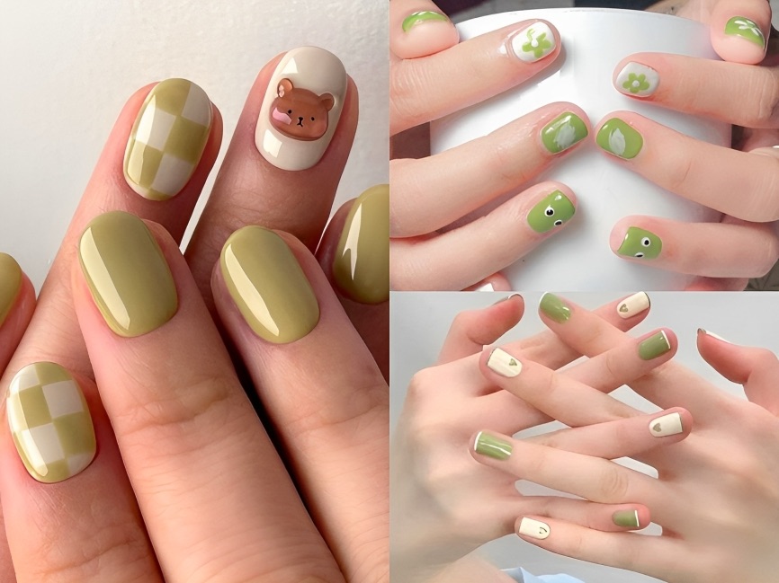 30+ mẫu nail cute đơn giản cho móng ngắn đẹp xinh hot trend mới nhất 2025 54 Mẫu nail móng ngắn màu xanh lá pastel