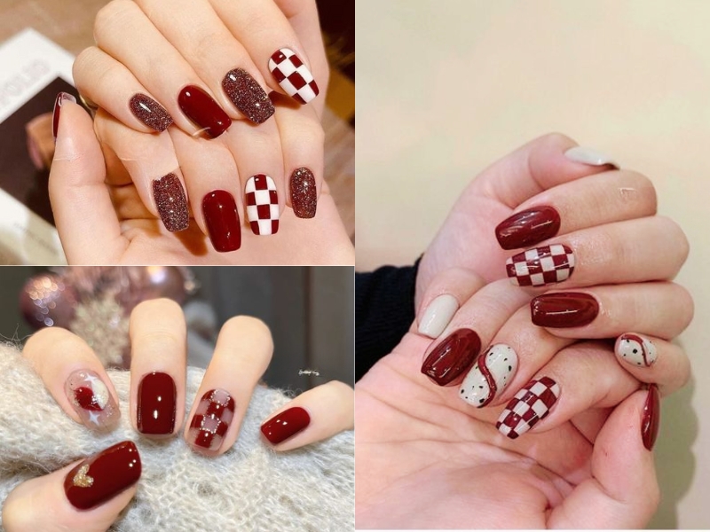 30+ mẫu nail cute đơn giản cho móng ngắn đẹp xinh hot trend mới nhất 2025 36 Mẫu nail móng ngắn màu đỏ rượu quyến rũ