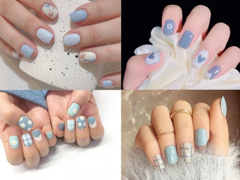 30+ mẫu nail cute đơn giản cho móng ngắn đẹp xinh hot trend mới nhất 2025 62 Mẫu nail móng ngắn họa tiết bầu trời xanh