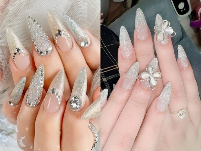 85+ Mẫu nail kim tuyến đẹp lấp lánh siêu xinh cho các nàng 25 Nail Kim Tuyến Đính Đá