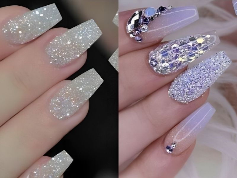85+ Mẫu nail kim tuyến đẹp lấp lánh siêu xinh cho các nàng 24 Nail Kim Tuyến Đính Đá