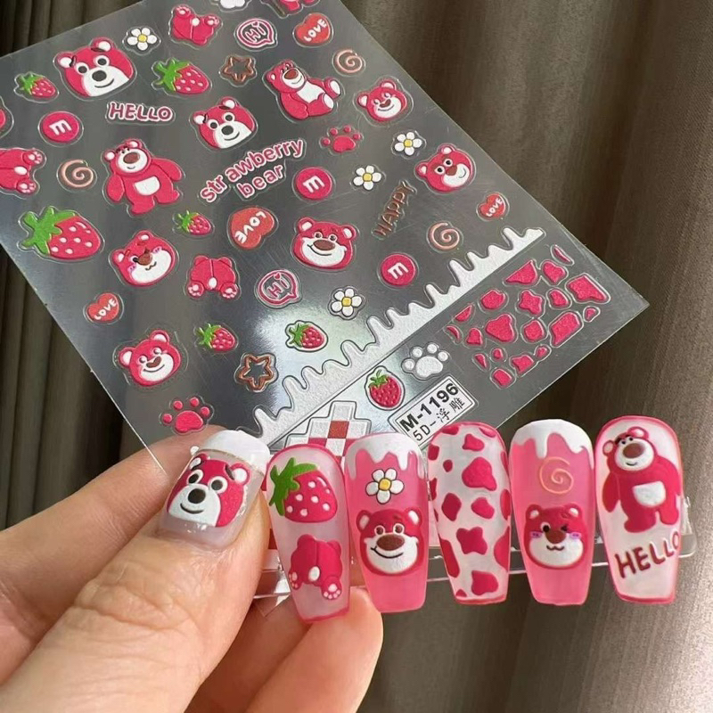 50+ mẫu nail sticker đẹp dành cho các nàng bận rộn 21 Dán móng hình gấu