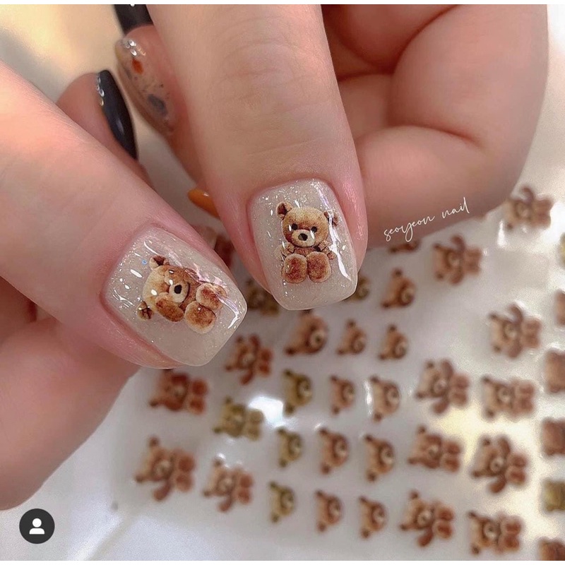 50+ mẫu nail sticker đẹp dành cho các nàng bận rộn 20 Dán móng hình gấu