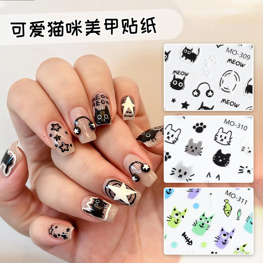 50+ mẫu nail sticker đẹp dành cho các nàng bận rộn 19 Dán móng hình mèo