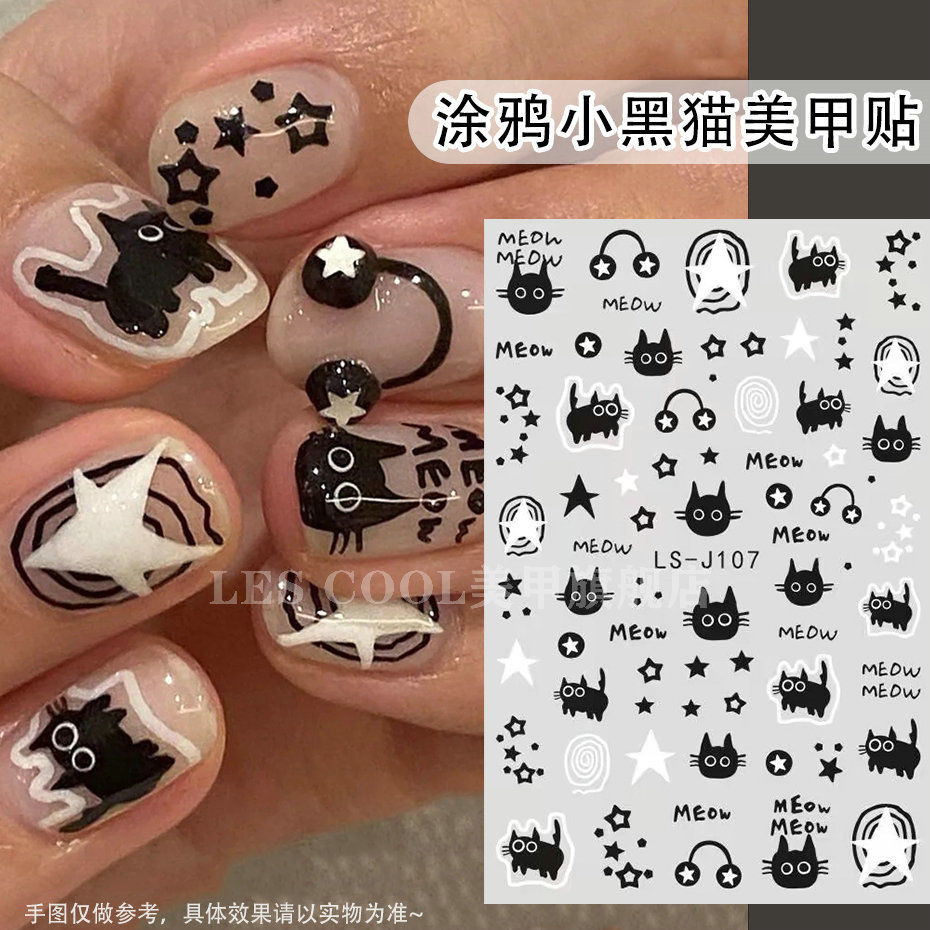 50+ mẫu nail sticker đẹp dành cho các nàng bận rộn 18 Dán móng hình mèo