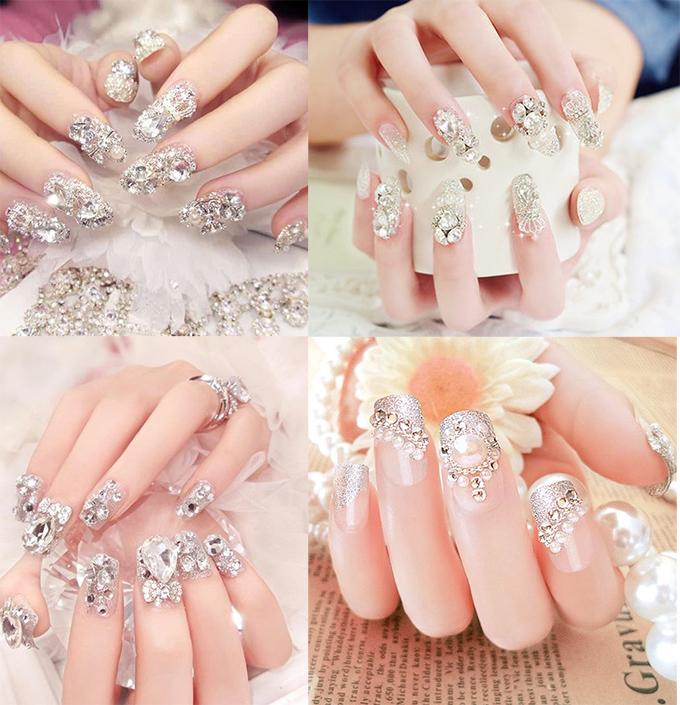 Top 50+ mẫu nail cô dâu thanh lịch giúp nàng nổi bật 55 Nail Cô Dâu Đính Đá