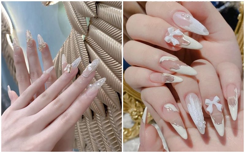 Top 50+ mẫu nail cô dâu thanh lịch giúp nàng nổi bật 56 Nail Cô Dâu Đính Nơ