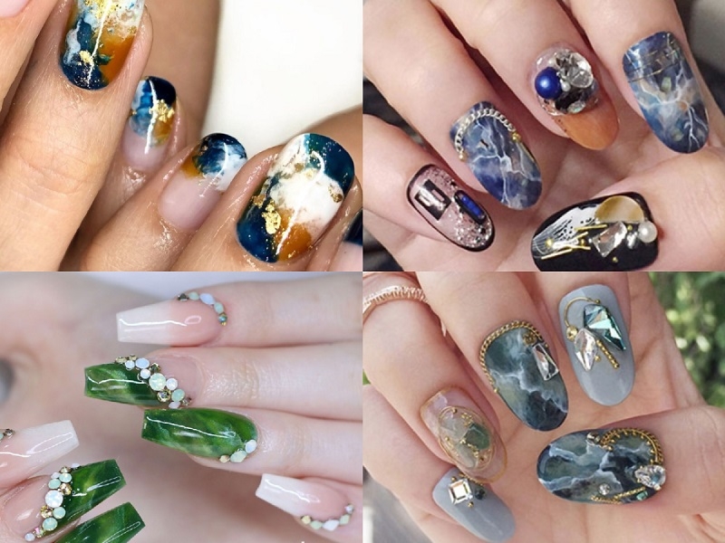 99+ mẫu nail xà cừ đẹp, trendy và tôn da cho nàng 18 Nail Xà Cừ Màu Xanh Ngọc
