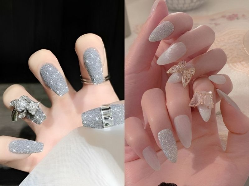 85+ Mẫu nail kim tuyến đẹp lấp lánh siêu xinh cho các nàng 23 Nail Kim Tuyến Đính Đá