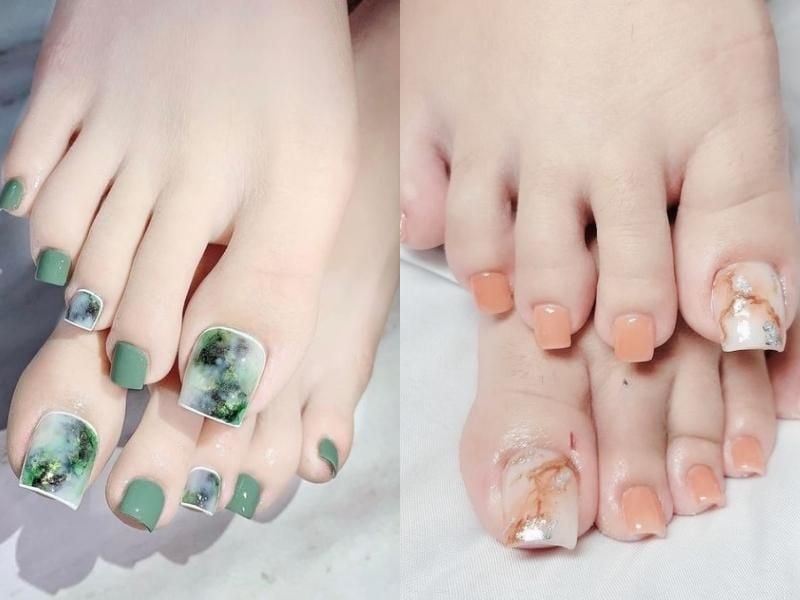 55+ Mẫu móng chân đơn giản và tôn da được ưa chuộng nhất 2025 36 Mẫu Nail Chân Họa Tiết Vân Đá