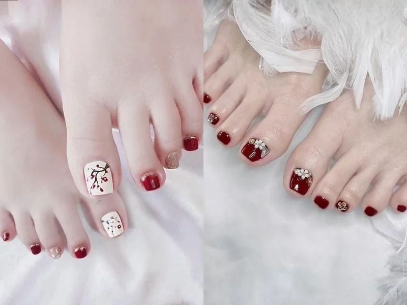 55+ Mẫu móng chân đơn giản và tôn da được ưa chuộng nhất 2025 49 Mẫu Nail Chân Cho Dịp Lễ Tết