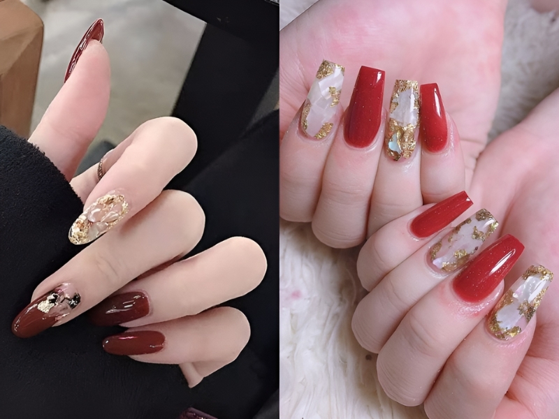99+ mẫu nail xà cừ đẹp, trendy và tôn da cho nàng 16 Nail Xà Cừ Màu Đỏ