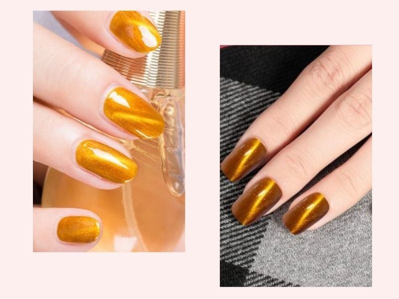 55+ mẫu nail mắt mèo sành điệu, ấn tượng thu hút mọi ánh nhìn 2025 31 Nail Mắt Mèo Vàng Kim