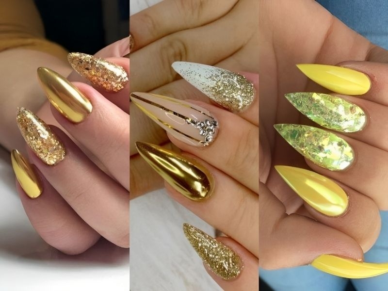 99+ mẫu nail xà cừ đẹp, trendy và tôn da cho nàng 23 Nail Xà Cừ Màu Vàng Kim