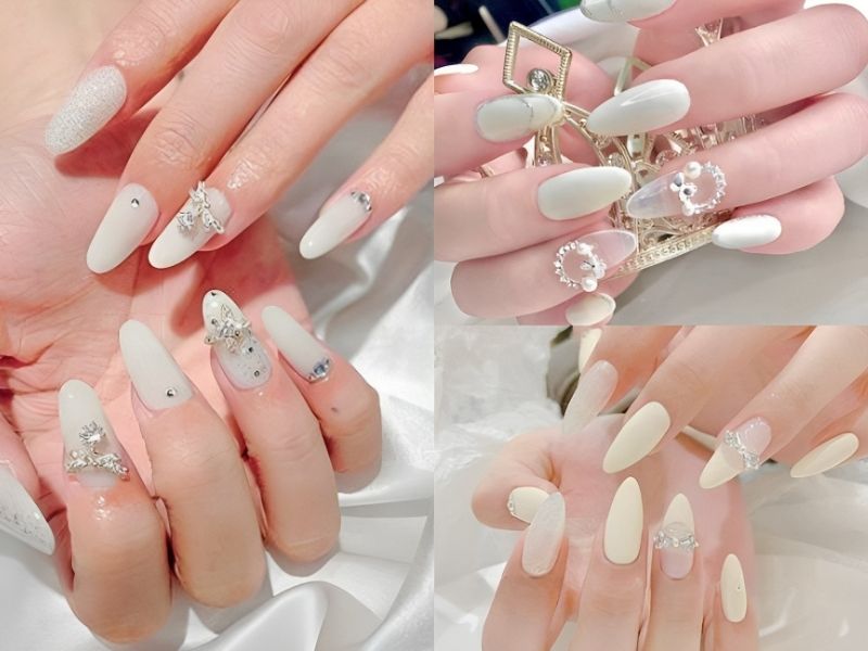 Top 50+ mẫu nail cô dâu thanh lịch giúp nàng nổi bật 54 Nail Cô Dâu Đính Đá