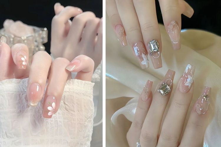 Top 50+ mẫu nail cô dâu thanh lịch giúp nàng nổi bật 53 Nail Cô Dâu Vẽ Hoa