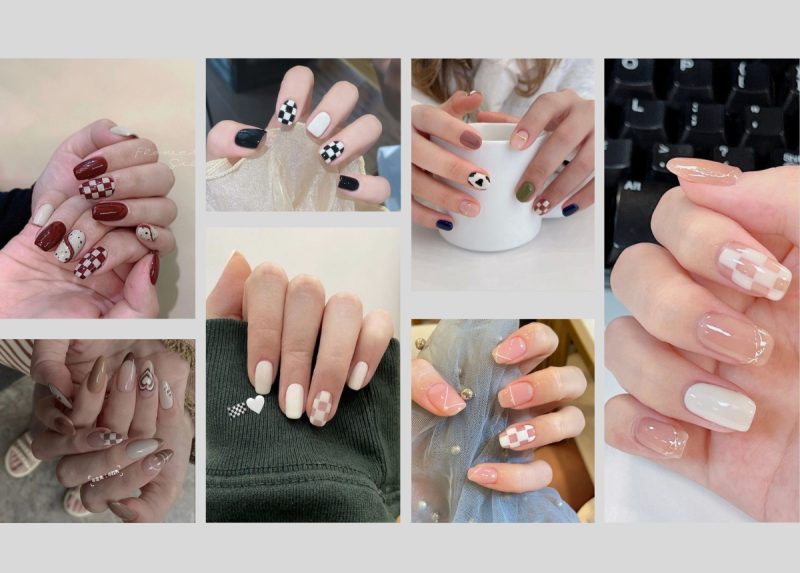 Mẫu nail móng ngắn họa tiết kẻ sọc đơn giản