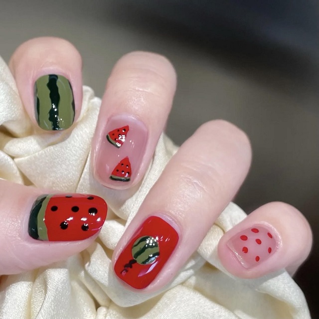 Nail Dưa Hấu Lấp Lánh